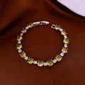 Bracelet argenté orné de zircons jaune-vert et de pierres claires rectangulaires - Style 74# Argent Vert Rond