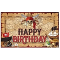 Pirate theme Happy Birthday banner with vintage map, skull, and treasure chest design - Pirate Theme Backdrop L-00483
