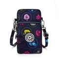 Dark blue crossbody phone bag with colorful tree prints and adjustable strap - Dark Blue Mushroom