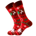 Christmas crew socks featuring reindeer and snowflake patterns with festive colors - Size 38-45 / Dark Red Elk
