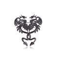 Gothic style gunmetal finish dragon brooch with symmetrical fantasy creature relief design - Grey Silver Twin Dragons
