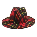 Detaillierte Draufsicht auf rot-schwarz karierten Wollfedora mit breiter Krempe - Rot-Schwarzes Klassisches Karomuster-Stil (02)