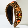 Serre-tête de Thanksgiving avec feuilles d'érable et strass sur velours côtelé marron - Feuille d'érable Café / Marron