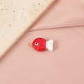Macro view of handmade red and white glass clownfish pendant with golden connector rings - Red & White Striped Fish Double Loops (5#) / Gold