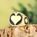 Retro black and gold heart signet ring for men on a rustic wood bark display - US 7 / Gold and Black