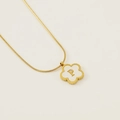 Gold stainless steel necklace with white flower pendant and golden letter P detail - Letter P