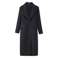 Elegant dark grey long wool coat with notched lapels and single-breasted design - S / Black