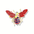 Broche abeille vintage dorée avec émail rouge et bleu et détails de fleurs blanches - Rouge