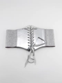 Dettaglio cintura argento effetto specchio con elastico e design con lacci sul retro - Corsetto con Lacci Argento Specchio