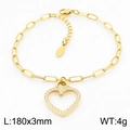 Bracelet en acier doré avec pendentif cœur en cristal et dimensions détaillées - Acier inoxydable / Bracelet Or