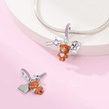 Detail of silver angel bear and Peace envelope charms on a pink rhinestone snake chain - PAC1329-Anti-war Wish Bear Dangle