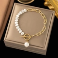 Artificial Pearl Bracelet with OT Toggle Clasp (E2001) / Gold