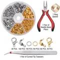 DIY jewelry making kit with lobster clasps, jump rings, pliers and tweezers in box - Gold/White K Set + Tools