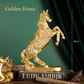 Luxury gold rearing horse sculpture resin ornament with faux diamond saddle decor - Immediate Wealth / Gold