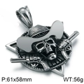 Silver punk pirate skull pendant with cowboy hat and crossed revolvers, 61x58mm size - No Chain - Cowboy Hat Dual Gun Hexagram Skull (KP80703-BD)