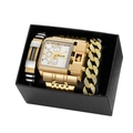 Oulm gold quartz watch set with silver-black bracelet and cuban chain in a gift box - 3364 Gold White Bracelet Collection