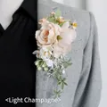 Light champagne artificial rose boutonniere on a grey suit for weddings and banquets - Light Champagne