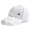 White mesh baseball cap with gold rhinestone letter M and tie-dye texture finish - One Size / White