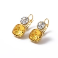 Luxe titanium earrings featuring yellow square and white round crystals in gold finish - White + Golden Yellow