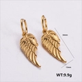 Exquisite golden angel feather earrings in 304 stainless steel with rose relief detail - Rose Feather Dangle Earrings (AMLEH106)