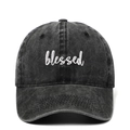 Casquette de baseball en coton délavé gris foncé avec broderie Blessed blanche - Taille unique / Noir