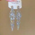Orecchini a fiore in argento con nappe di cristallo e strass a goccia brillanti - 26-Perno in Argento-Bianco-Nappa Reale a Pera