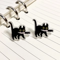 Boucles d'oreilles chat noir en acrylique avec couteau pour Halloween et mode - Chat Noir Avec Couteau