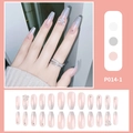 Pink gradient press-on nails with silver glitter, rhinestones, and bow, 24-piece set - P014-1 Nude Pink Silver Glitter Butterfly