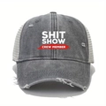 Distressed dark gray SHIT SHOW CREW MEMBER baseball cap with breathable mesh back - One Size / Gray