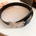 Black leather waist belt featuring a large hollow silver butterfly buckle and pin closure - 46# Waist Chain - Black Butterfly