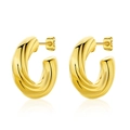 Polished 18k gold plated stainless steel twisted C-shape hoop earrings for women - Spiral Twist Chunky