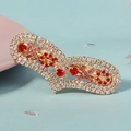 Luxurious gold hair clip with sparkling white diamonds and red round gemstones in wave design - 6# Heart Style 1