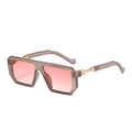 Retro square sunglasses with translucent taupe frames and pink gradient lenses - Grey Frame Gradient Pink Lens C2