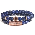 Double-layer lapis lazuli beaded bracelet with rose gold micro-pave cylinder accent - Lapis Rose Gold