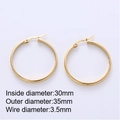 Golden mesh textured stainless steel hoop earrings with 35mm diameter and size specs - Gold