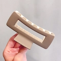 Matte large square hollow hair claw clip in coffee and beige color-block design - Cream & Coffee