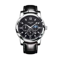 Men's luxury business watch with black dial, silver case and black leather strap - Sport Leather Silver Case Black Dial Black Strap