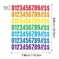 Dettaglio di adesivi numerici da 1 pollice impermeabili con 0-9 e simboli di valuta - Carattere Grassetto / Colorato
