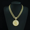 Gold hip hop Cuban link necklace with iced-out Pisces zodiac medallion pendant - Pisces with 18inch Cuban Chain / Gold