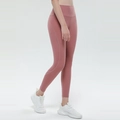 Hoch taillierte Yoga-Leggings in Altrosa mit Konturnähten und Peach-Lift-Effekt - Lederrot / S