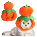 Cute orange pumpkin pet hat with green leaf detail and velcro strap for cats - Pumpkin Shape Hat (TB04421)