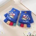 Blauwe gebreide kinderwanten met graafmachientje en CoolBoy-ontwerp voor kids - Nieuwe Graafmachine - Saffierblauw (4-12 Jaar)