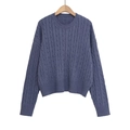 Jersey de punto de ochos azul con cuello redondo para mujer, manga larga y ajuste relajado - S / Azul Real