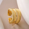 Detailed side view of 18K gold plated triple-layer open ring with twisted bands and zircons - Spiral Thread Style (14127)