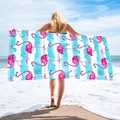 Microfiber beach towel featuring pink flamingo print and blue abstract stripes for summer - 80*160cm