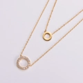 18K gold plated double layer necklace with polished small ring and pavé zircon large circle - Gold