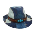 Cappello western vintage per bambini in denim con fascia in pelle e borchie turchesi - Taglia Bambini / Blu Reale