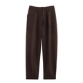 Detailansicht dunkelbrauner High-Waist-Hosen mit fließendem Stoff und Bundfalten-Design - S / Kaffee-Hose