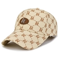 Berretto beige con motivo monogramma LA marrone e stemma con logo metallico tondo - Regolabile / Cachi