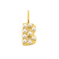 Golden metal letter B pendant charm with small pearl inlays on white background - Letter B / Gold